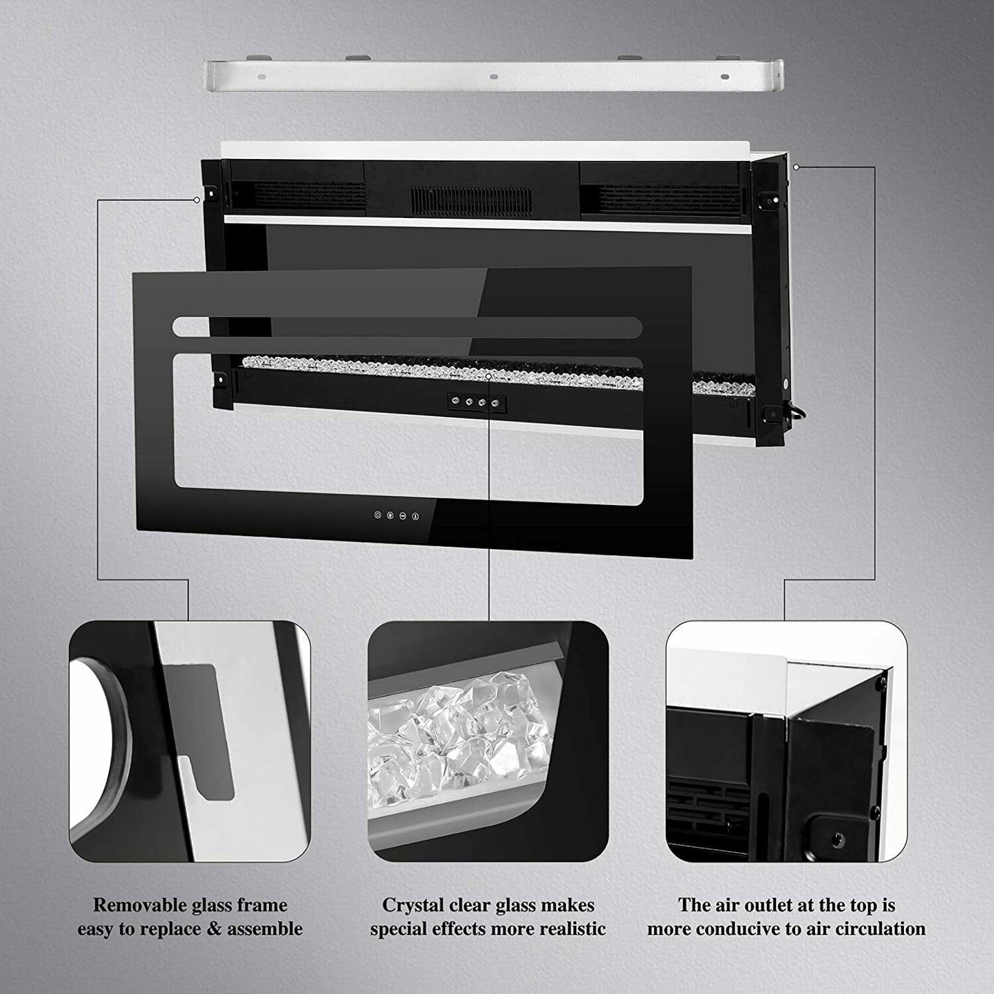 40" Electric Fireplace Insert — Wall Mounted Touch Screen Electric Heater
