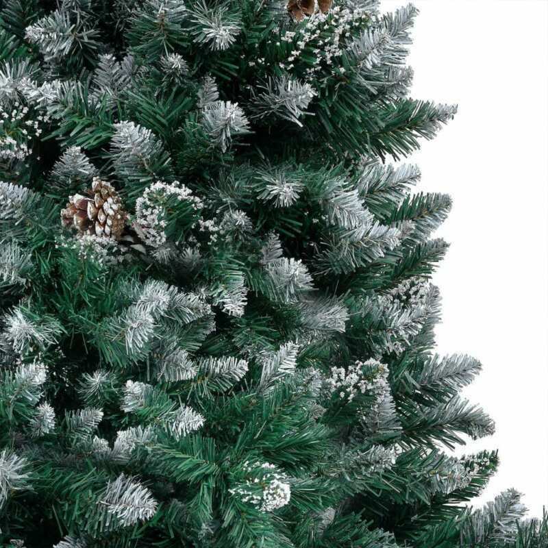 6FT Artificial Snow Flocked Christmas Tree with LED Lights Balls and Pine Cone Decor