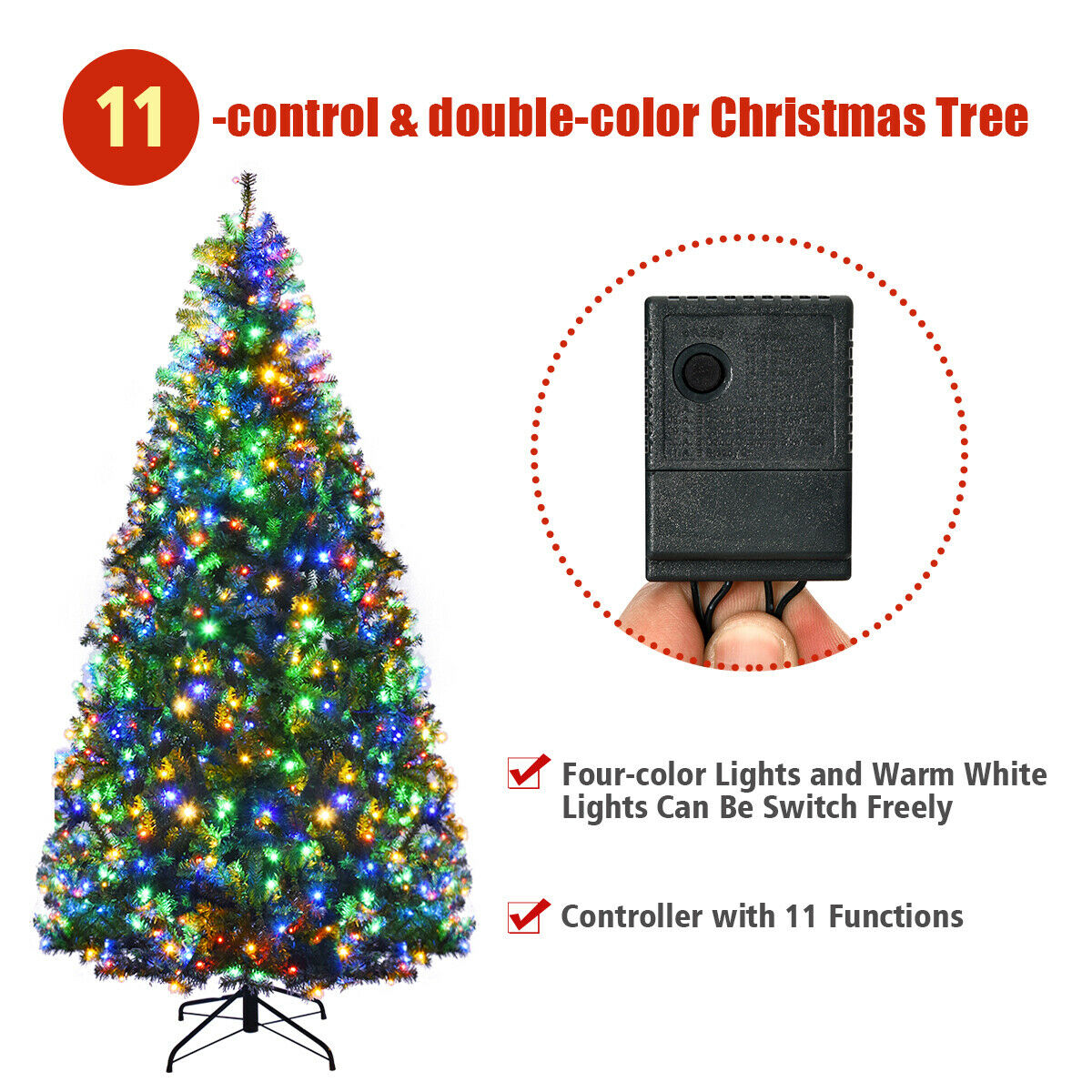 7-ft Pre-Lit Premium Christmas Tree With 500 Multicolored LED Lights & Stand