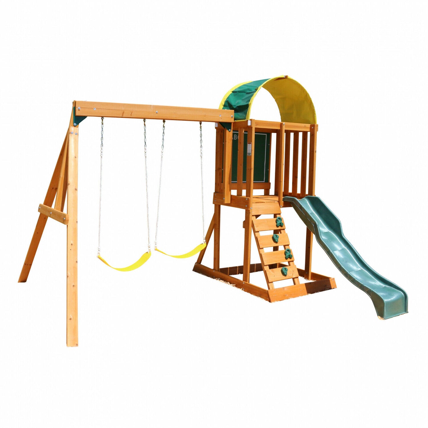 KidKraft Children's Wooden Swing Set - Kid's  Swing Set with Slide - Backyard Play with Sandbox