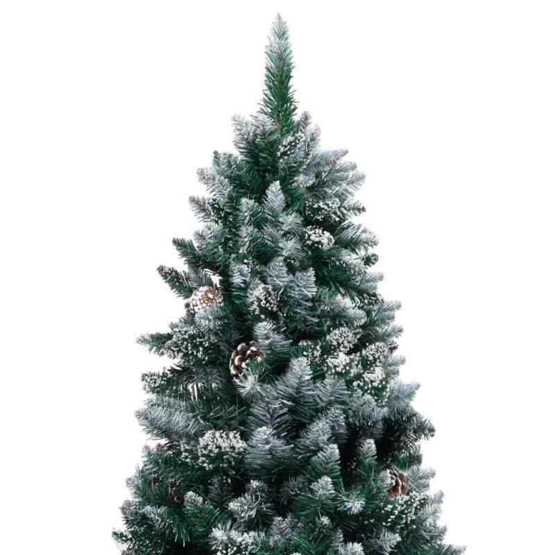 6FT Artificial Snow Flocked Christmas Tree with LED Lights Balls and Pine Cone Decor