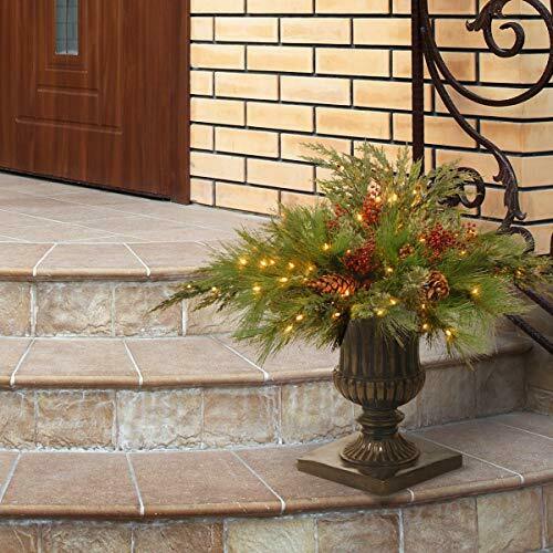 Pre-lit Artificial Christmas Decor Urn Filler with Lights